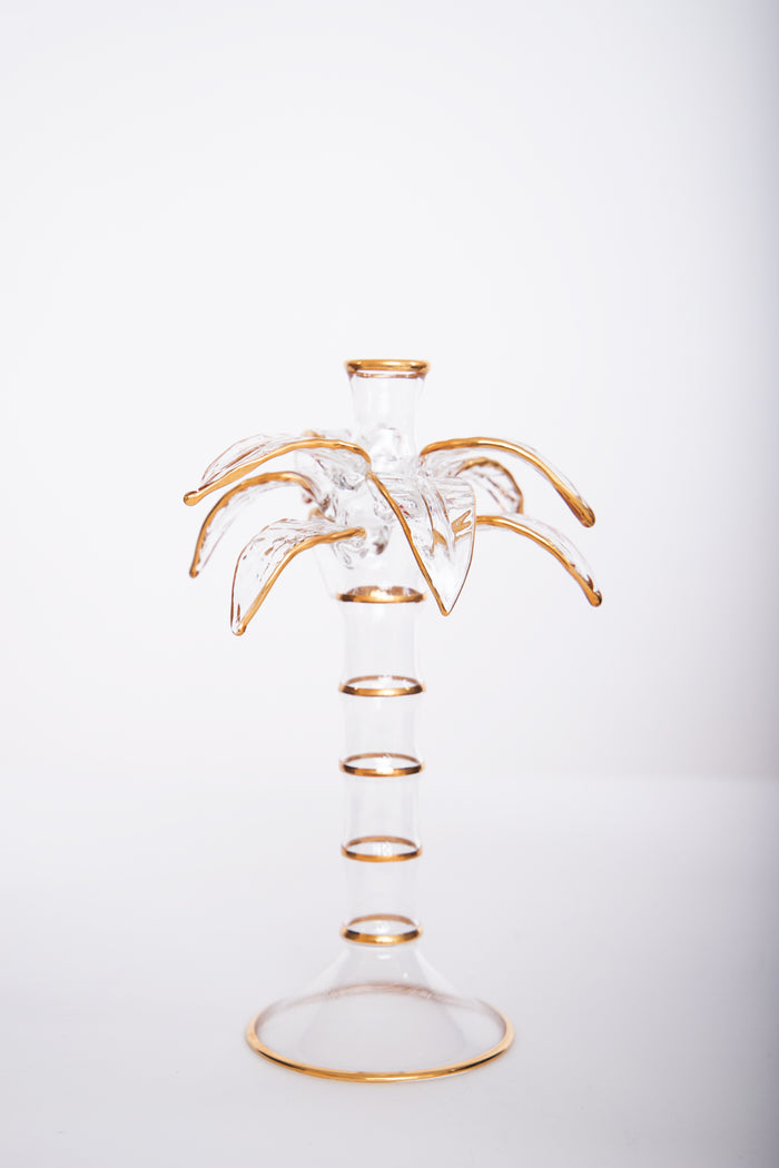 Palm Tree Glass Gold Candle Holder