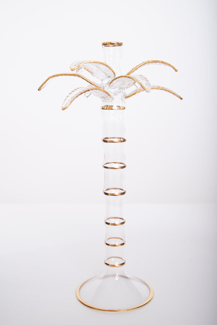 Palm Tree Glass Gold Candle Holder