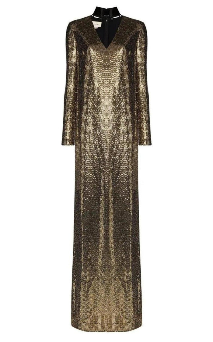 Gucci Patent Choker Chainmail Gown - Runway Catalog