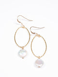 Nina Hall gold oval drop earrings with creamy white coin pearls, handmade and nickel-free, available at Ardor Boutique