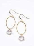 Nina Hall gold oval earrings with silvery grey coin pearls, handcrafted and nickel-free from Ardor Boutique