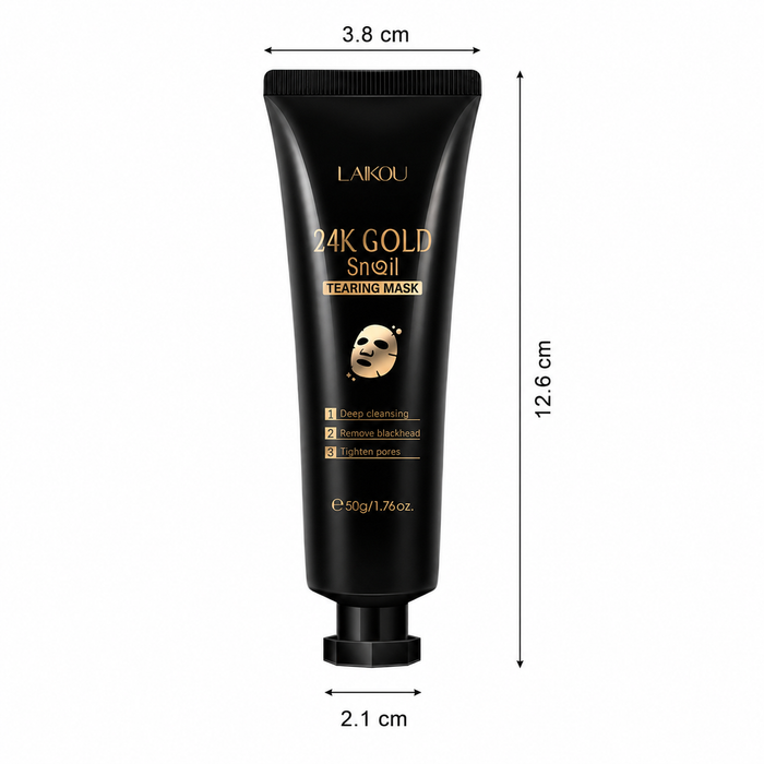 Gold foil snail peel off face mask with 50g jar look hydrating skincare style and clean beauty product presentation for shelf