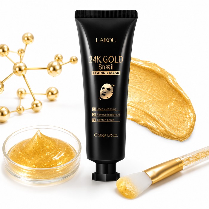 Gold peel off face mask 50g jar with skincare set detail, clean product photo, and simple weekly self care styling for beauty