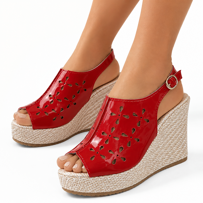 Peep toe wedge sandals for women with PU leather finish, high heel shape and rubber sole for polished summer outfits day wear
