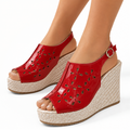 Peep toe wedge sandals for women with PU leather finish, high heel shape and rubber sole for polished summer outfits day wear