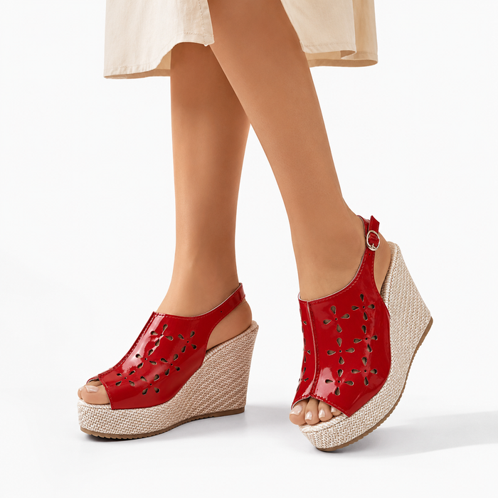 Imported women wedge sandals with peep toe front, PU leather upper and rubber sole for dresses, skirts and soft looks all day