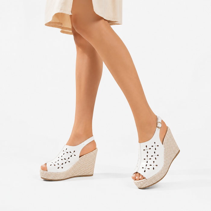 PU leather wedge sandals for women with open peep toe, rubber sole and elevated high heel for polished day to night looks now