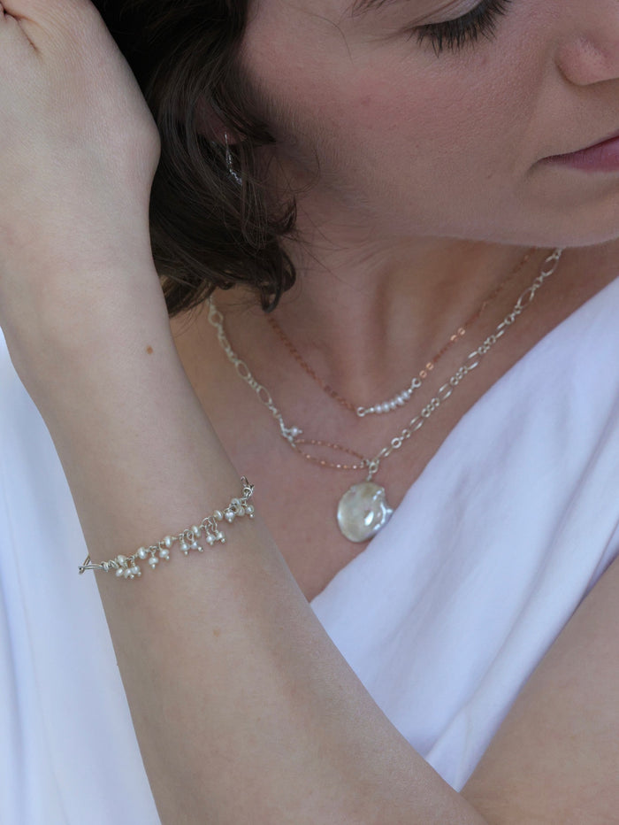 Petite fringe pearl nh bracelet in sterling silver