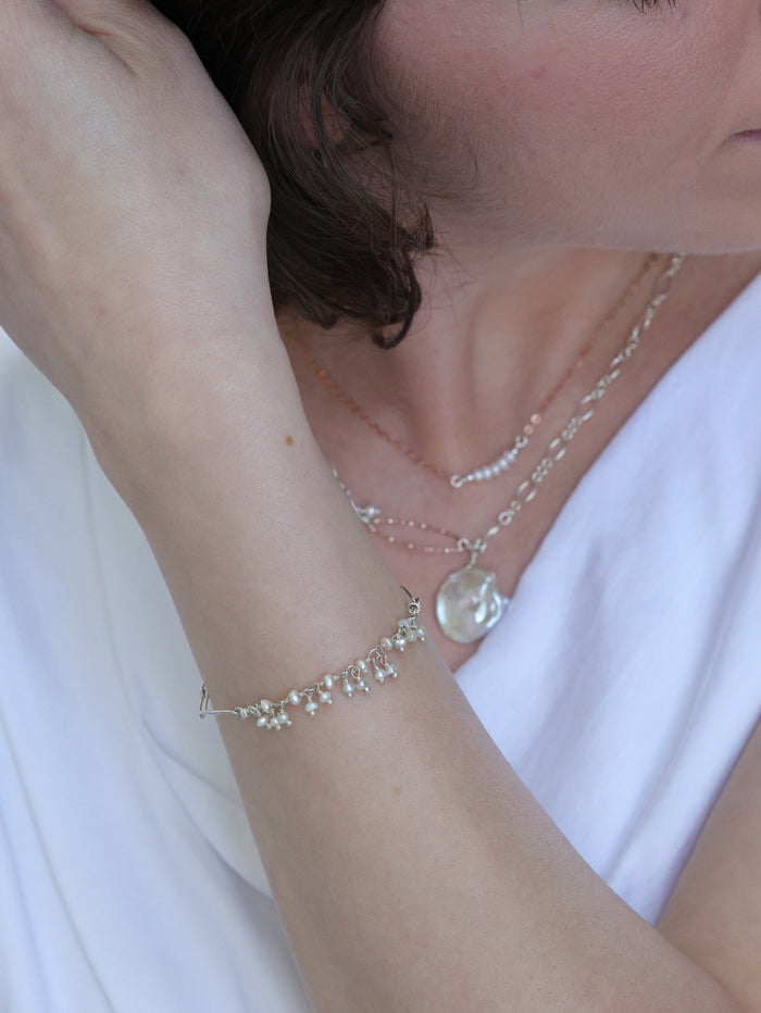 Petite fringe pearl nh bracelet in sterling silver