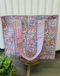 pink floral quilted tote bag