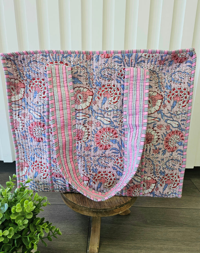 pink floral quilted tote bag