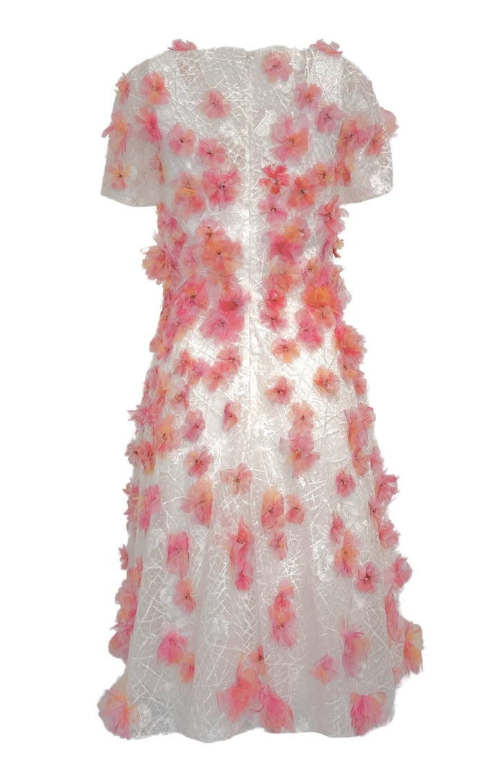 Pamella Roland Pink Floral - appliqued Lace Midi Dress - Runway Catalog