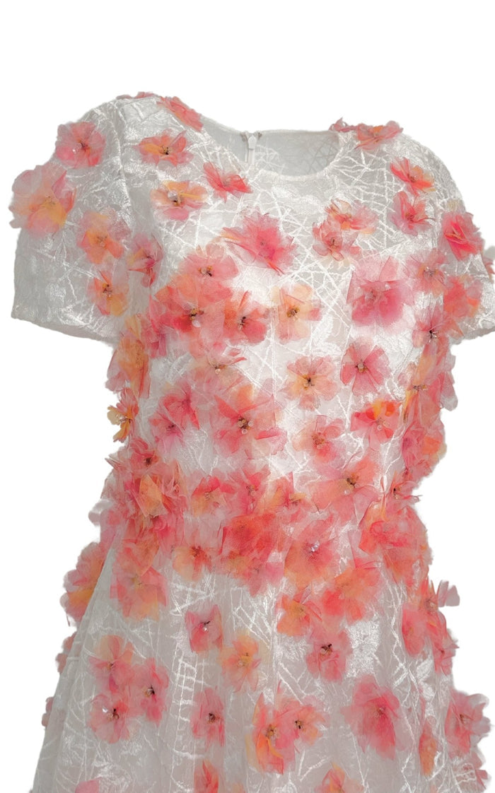 Pamella Roland Pink Floral - appliqued Lace Midi Dress - Runway Catalog