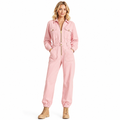 Long sleeve pink jumpsuit for women with retro western styling and softly draped details for a refined western-inspired look.