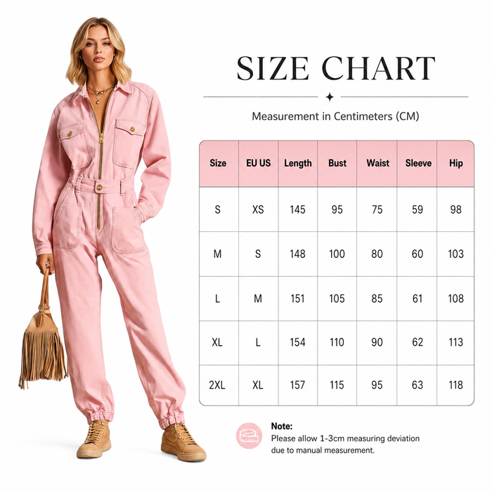 Long sleeve pink jumpsuit for women with a front zipper, pleated details and full-length legs for a confident one-piece look.