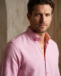 Pink Linen Long Sleeve Shirt with Matching Handkechief