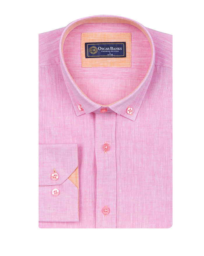 Pink Linen Long Sleeve Shirt with Matching Handkechief-Makrom