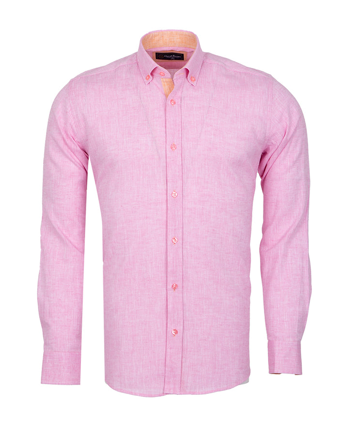 Pink Linen Long Sleeve Shirt with Matching Handkechief-Makrom