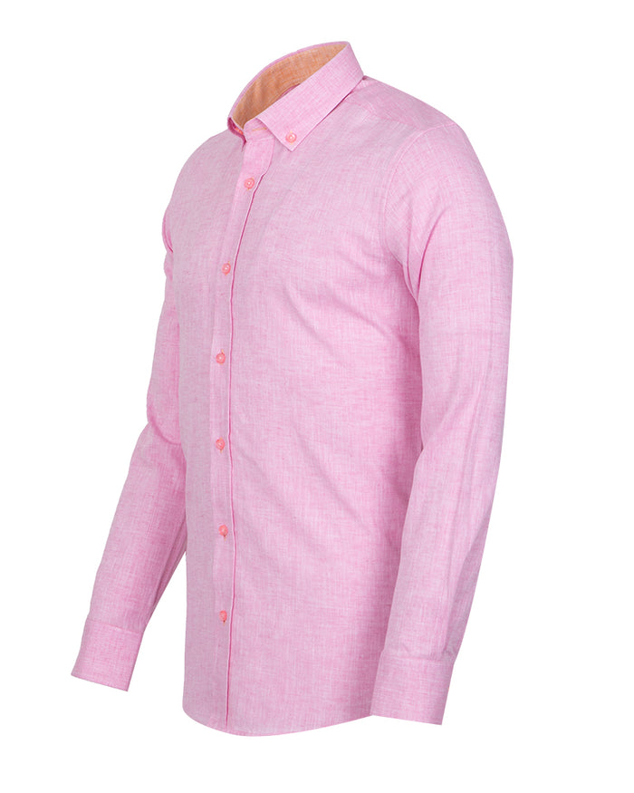 Pink Linen Long Sleeve Shirt with Matching Handkechief-Makrom
