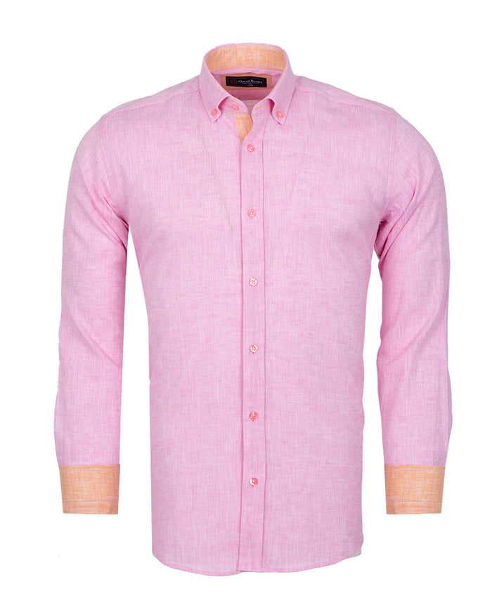 Pink Linen Long Sleeve Shirt with Matching Handkechief-Makrom