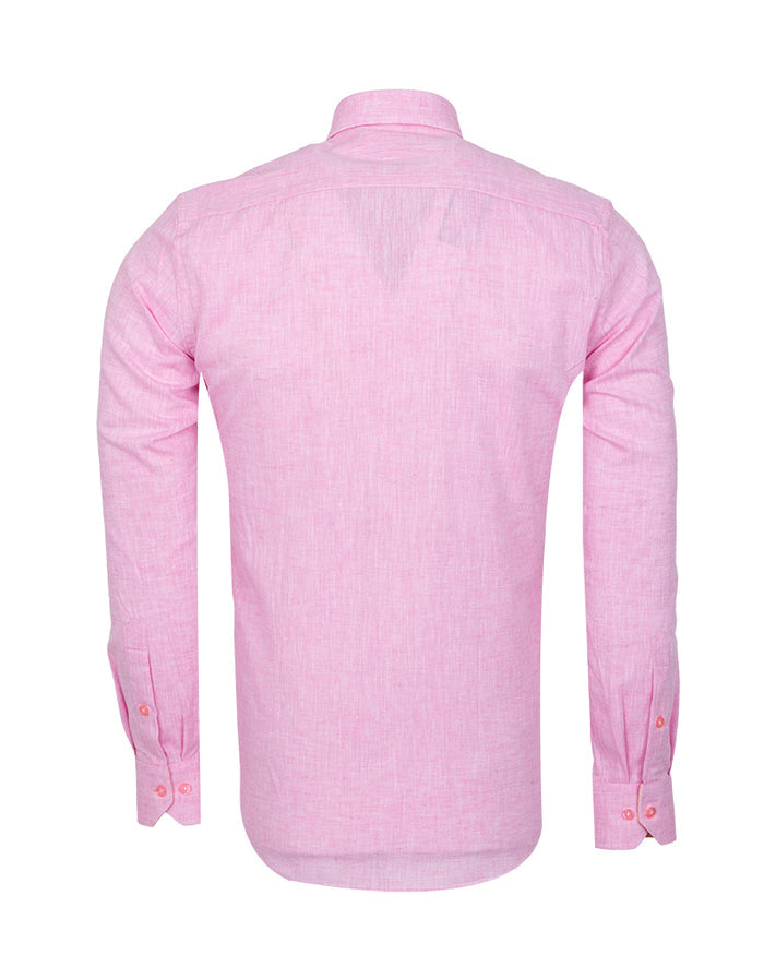 Pink Linen Long Sleeve Shirt with Matching Handkechief-Makrom