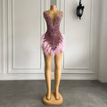 Pink Luxurious Homecoming Dress 2023 Plunging Neck Sleeveless Sexy Sequin with Feathers