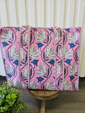 pink quilted bag with flowers