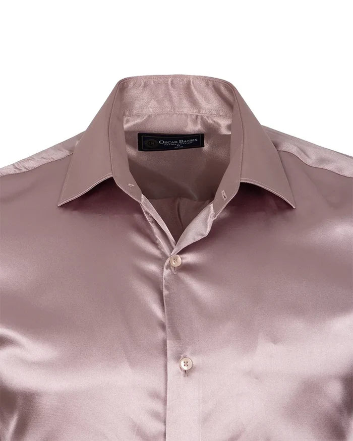 Pink Shiny Plain Satin Classic Men’s Shirt-Makrom