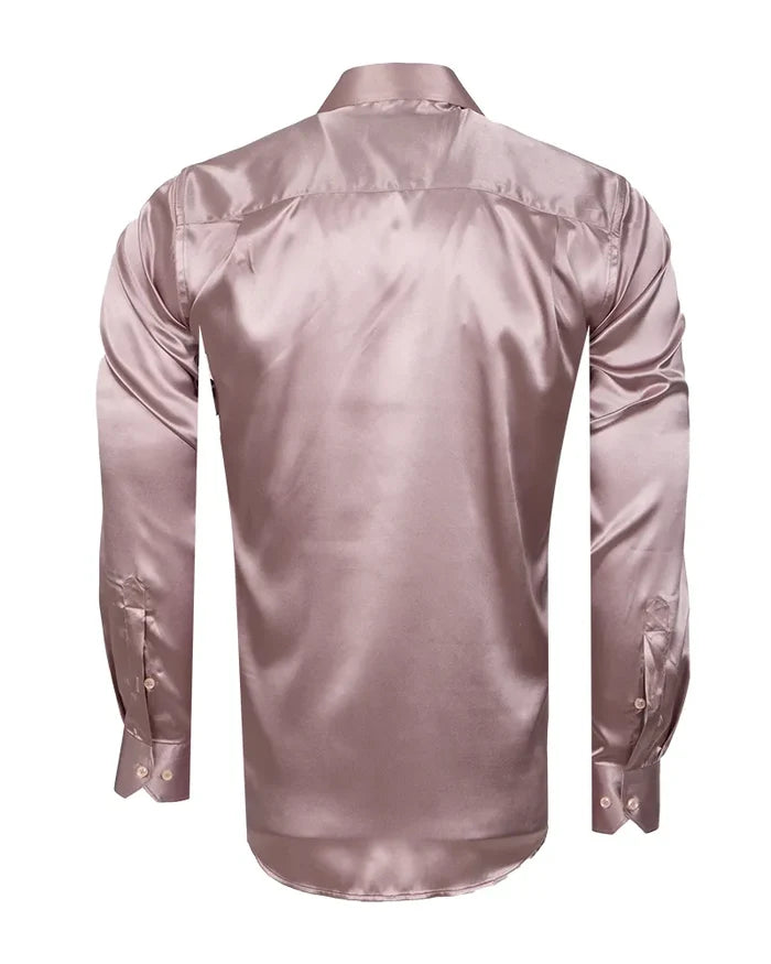 Pink Shiny Plain Satin Classic Men’s Shirt-Makrom