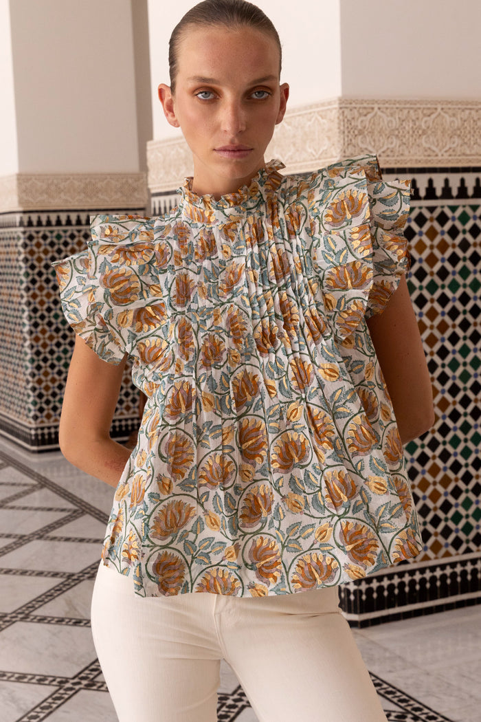 Pintuck Ruffle Top- Montenegro Green