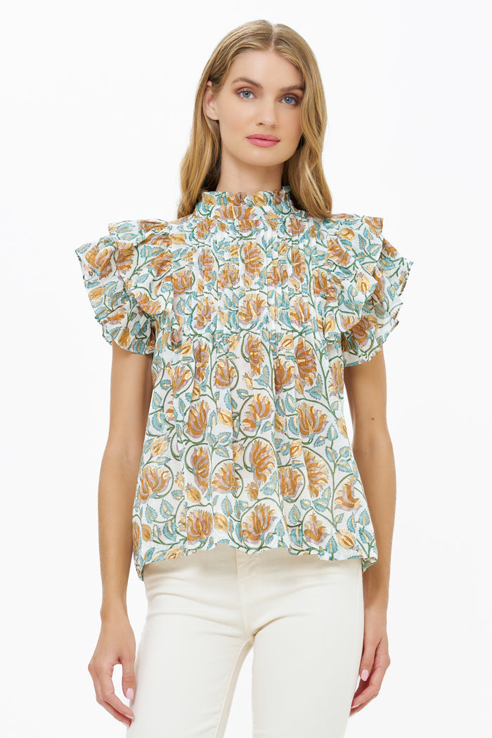 Pintuck Ruffle Top- Montenegro Green