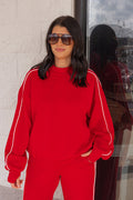 Women's red scuba knit mock neck top by Rae Mode
