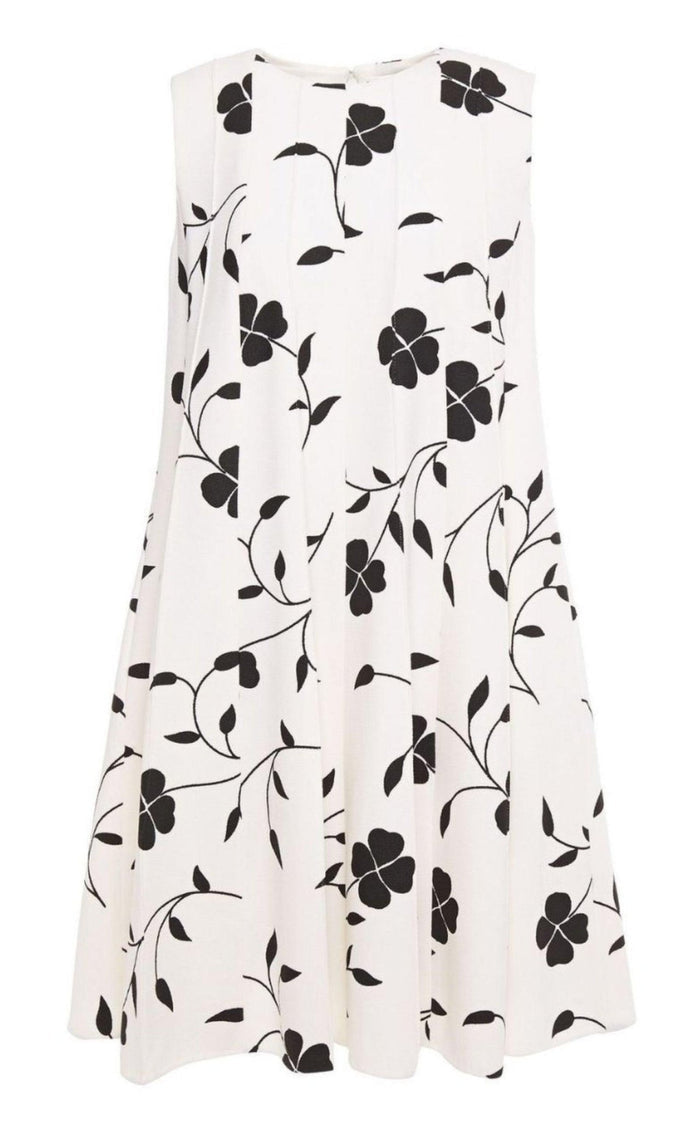 Oscar de la Renta Pleated Floral - print Grain De Poudre Dress - Runway Catalog