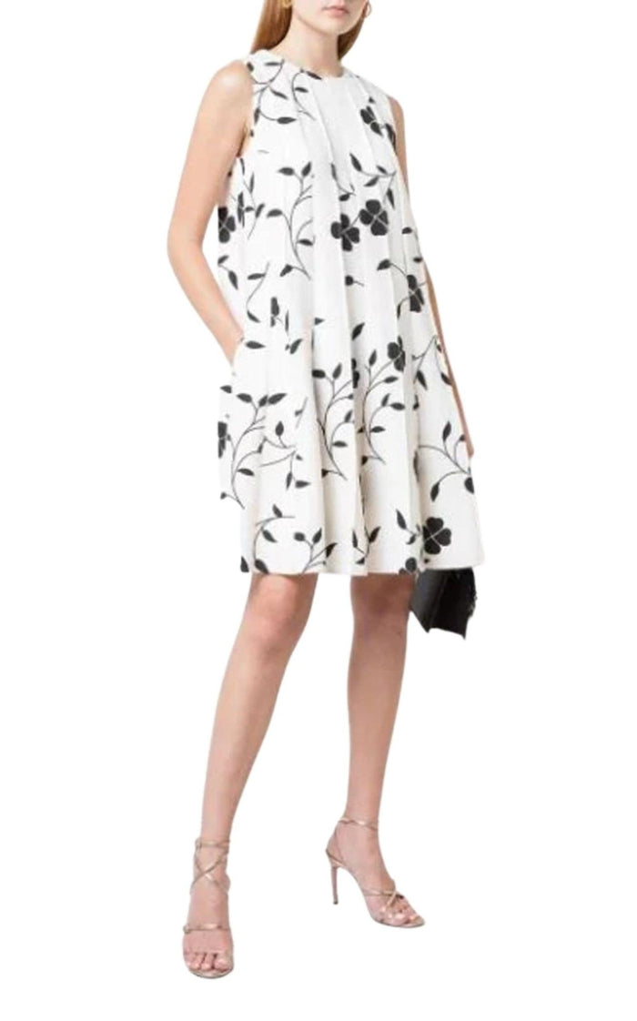 Oscar de la Renta Pleated Floral - print Grain De Poudre Dress - Runway Catalog