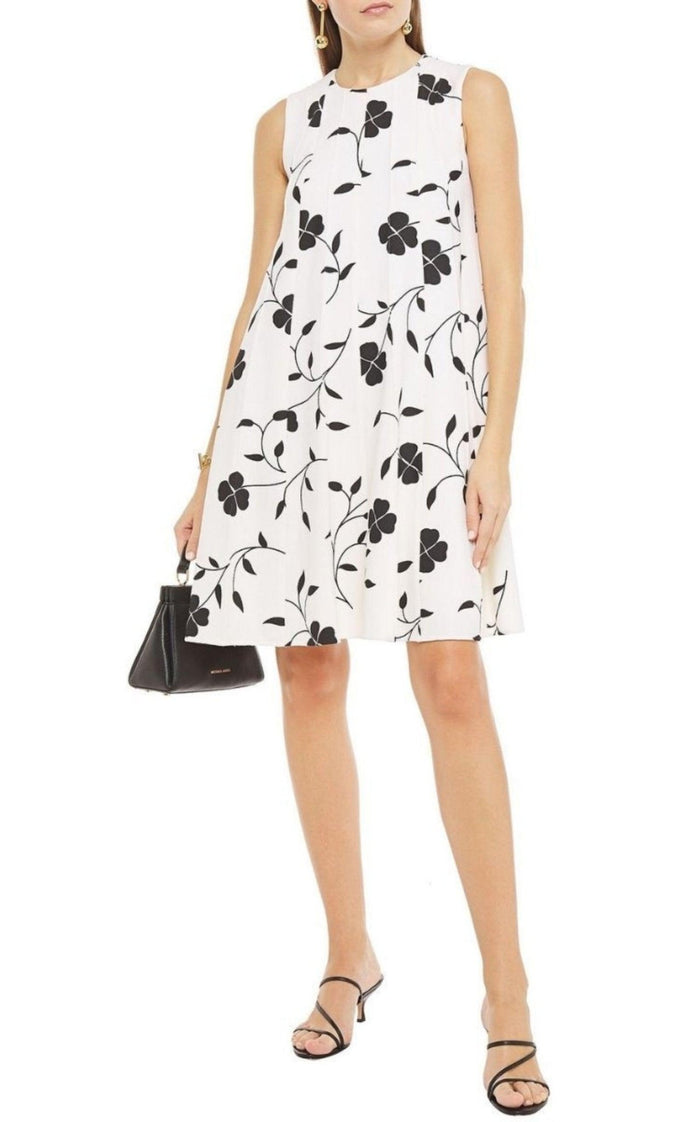 Oscar de la Renta Pleated Floral - print Grain De Poudre Dress - Runway Catalog