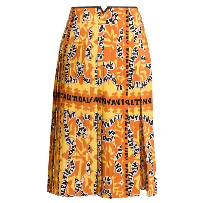 Valentino Pleated Logo Print Silk Midi Skirt - Runway Catalog