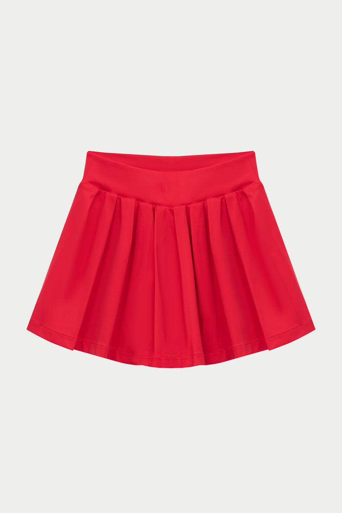 PLEATED SCULPTING STRETCH MINI SKORT - RED