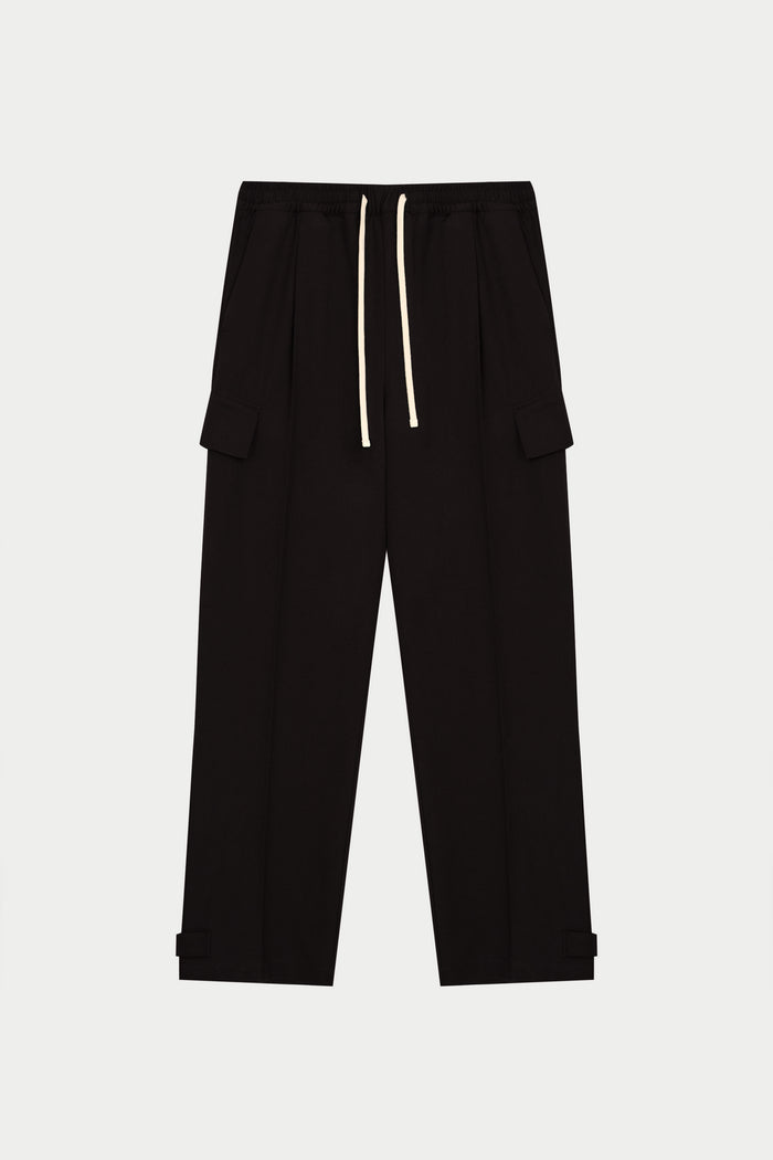 PLEATED WIDE LEG TROUSER - BLACK