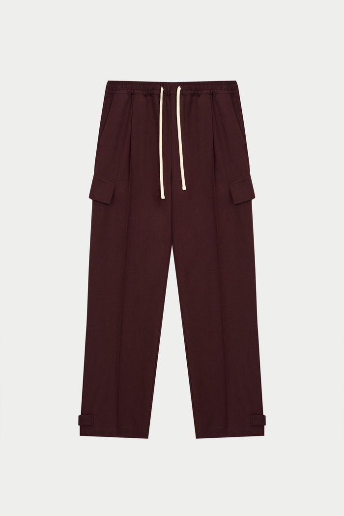 PLEATED WIDE LEG TROUSER - BURGUNDY