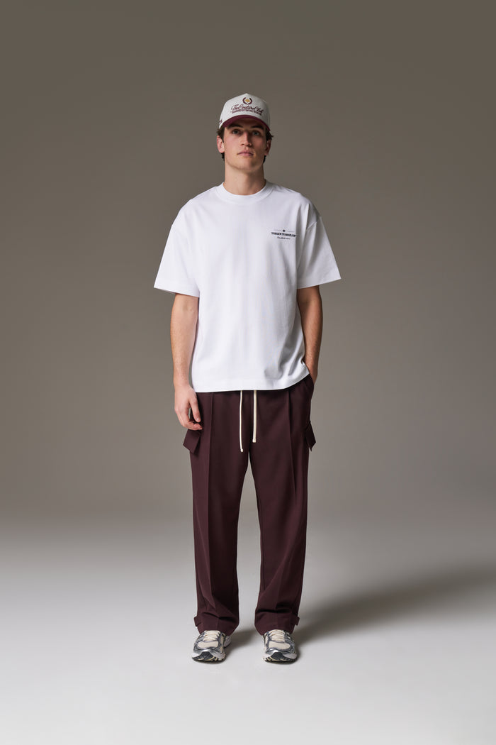 PLEATED WIDE LEG TROUSER - BURGUNDY