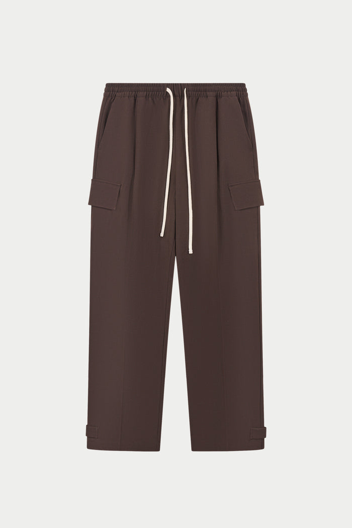 PLEATED WIDE LEG TROUSER - CHOCOLATE