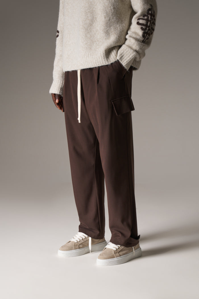 PLEATED WIDE LEG TROUSER - CHOCOLATE