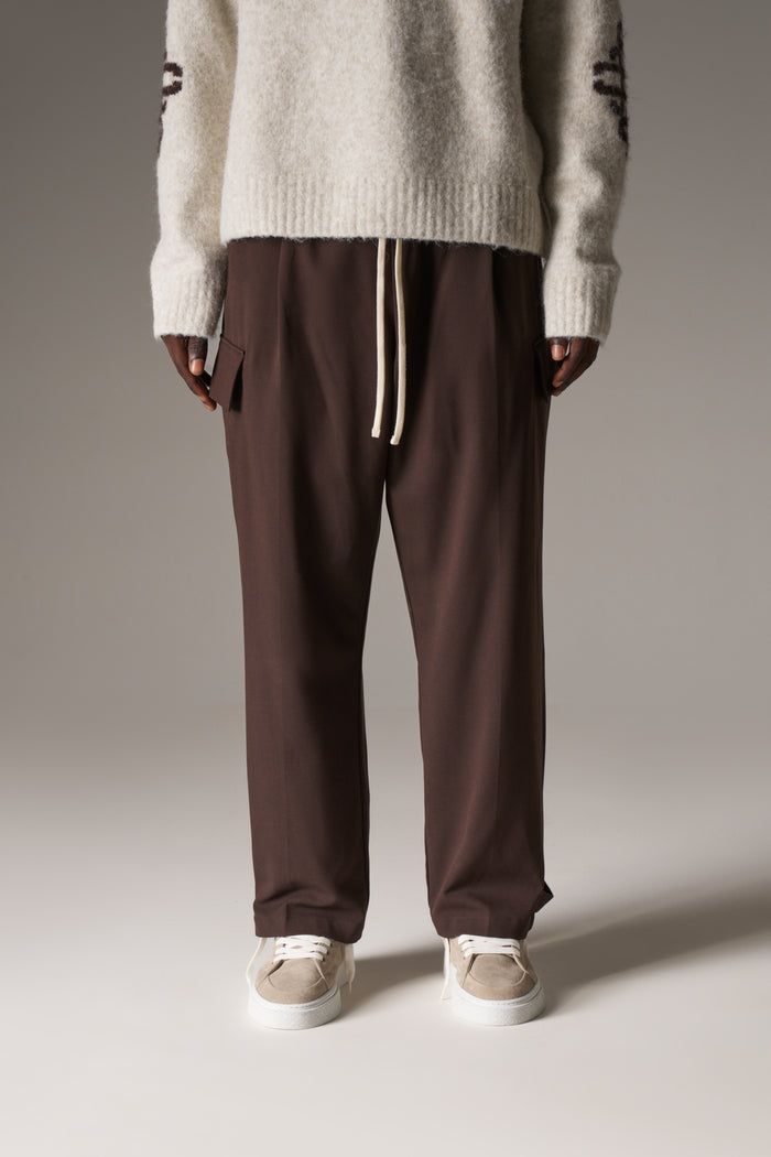 PLEATED WIDE LEG TROUSER - CHOCOLATE