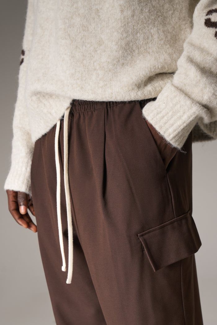 PLEATED WIDE LEG TROUSER - CHOCOLATE