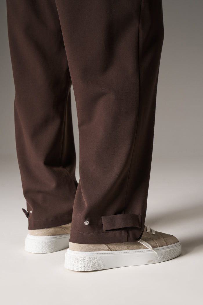 PLEATED WIDE LEG TROUSER - CHOCOLATE