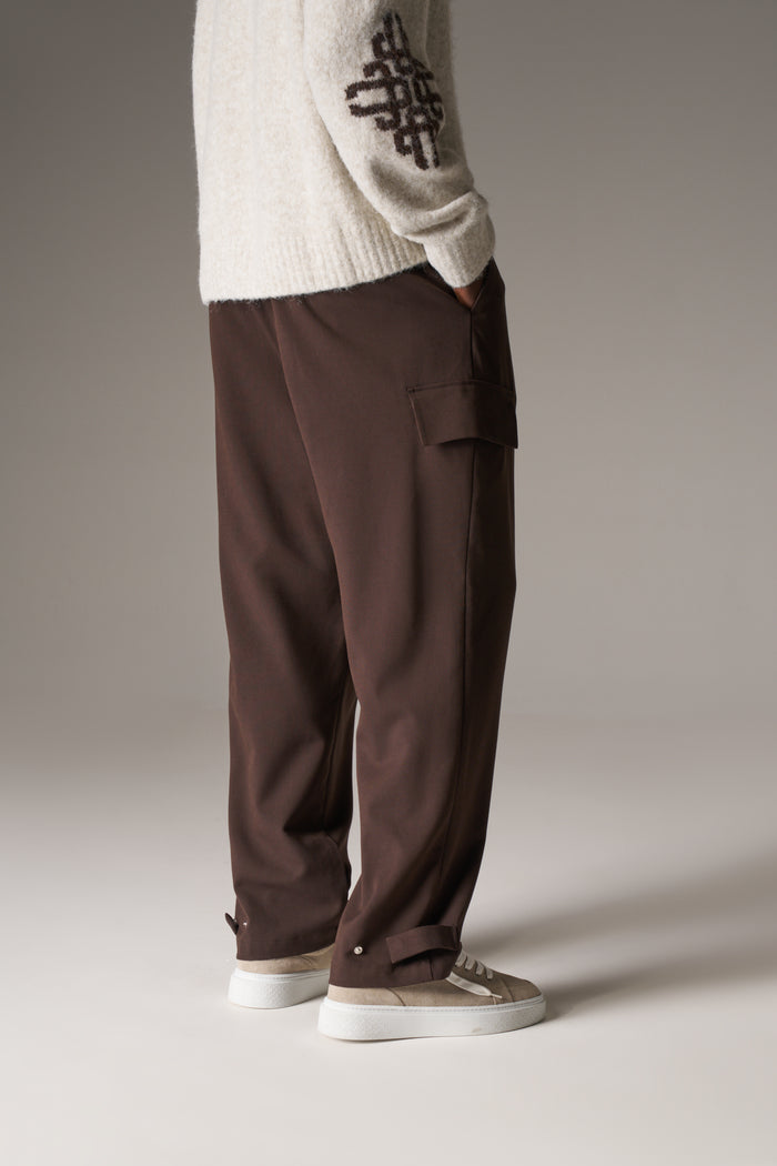 PLEATED WIDE LEG TROUSER - CHOCOLATE