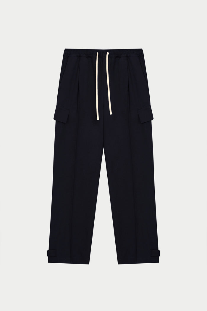 PLEATED WIDE LEG TROUSER - NAVY