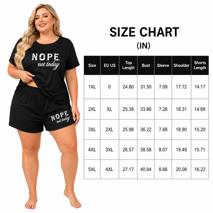 Women plus size shorts pajama set in breathable polyester spandex blend for hotel stays, home comfort and easy lounging times
