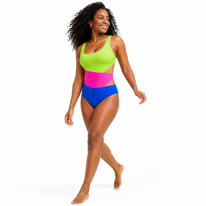 Color block tankini swimsuit for women with comfortable coverage, vibrant summer style, and relaxed resort appeal by the pool