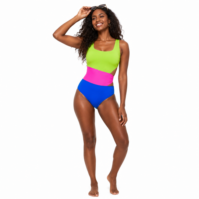 Plus size colorful tankini swimwear with sleeveless top, high waist bottom, and modern beach-ready confidence for sunny trips